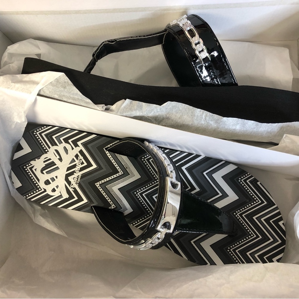 Fergalicious by Fergie Shoes Black and White Chevron Wedge Sandals